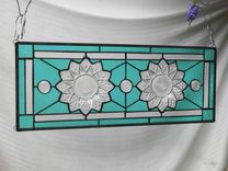 Depression Glass Petal Pattern, Stained Glass Plate Panel, Stained Glass Transom Window 1 small