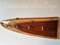 Natural Wood Coat Rack- Live Edges- Walnut Slab- Hat Rack- Key Holder- Stainless Hooks 1 small