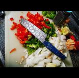 Integrity Implements Sukini, Santoku Chef's Knife, Etched Aeb-L Steel, Custom Burl Wood Handle 1 small