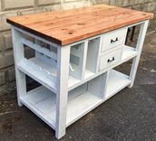 Rustic Shabby Chic Farmhouse Kitchen Island W/ Wine Rack 6 small