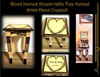 Custom, Side Table, End Table, Accent Table, Wood Burned Images, 1 small