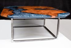 Redwood And Blue Epoxy Coffee Table With Powder Coated Steel Base 1 small