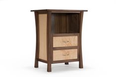 Walnut Nightstand With Two Drawers, Laptop Space, Maple Inset Panels, Curved Inlays 3 small