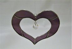 Stained Glass Heart Sun Catcher With Swarovsky Crystal- Purple 4 small
