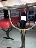 Live Edge Pecan Wine Tasting Table And Authentic Leather Covered Benches 2 small
