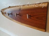 Natural Wood Coat Rack- Live Edges- Walnut Slab- Hat Rack- Key Holder- Stainless Hooks 2 small