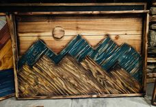 Mountain Scene Rustic Wall Decor | Mountain Moon Reclaimed Wall Art 5 small