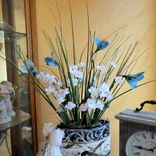 Blue Bird Songbirds Vintage Clay Vase With Wildflowers 4 small