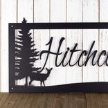 Personalized Rectangular Metal Family Name Plaque with Doe Deer, Script Lettering 2 small