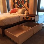 Platform Bed, Geometric Headboard And Nightstands 5 small