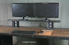 Reclaimed Wood Desk With Monitor Stand And Computer Storage. Industrial, Riser. 8 small