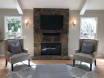 Hidden Storage Mantel, Knotted Walnut Fireplace Mantel With Drop Front Media Storage 3 small