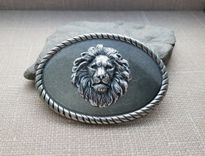 Handmade Oxidized Silver Brass Steampunk Lion Belt Buckle 1 small