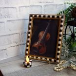 Hand Painted Checks Vintage Checked Picture Frame With Checked Tea Light Candle 5 small