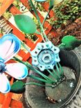 Upcycled Metal Art Flowers Antique Iron Urn 1920s 4 small