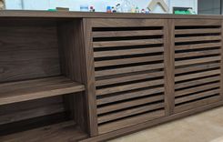 Walnut Media Cabinet With Slatted Sliding Doors 3 small