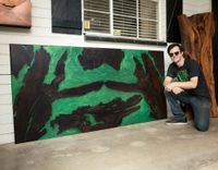 Rustic Black Walnut Live Edge+Emerald Green/Gold Resin Artwork 36x80 2 small