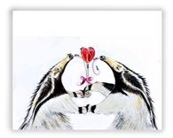 Anteater Valentine's Card or Print - Romantic Anteaters sharing  a Lollipop 2 small