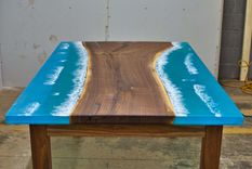 Ocean Epoxy Dining Table With Wooden Legs 30" X 60" 1 small