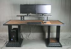 Industrial Style Desk Bases, Tiered Steel Table Legs, Modern Desk Bases With Open Storage And Rivets 2 small