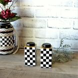Whimsical Checked Salt And Pepper Shakers Black And White Checkered Dining Decor 3 small