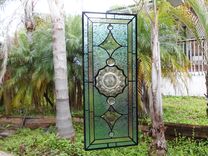 1930s Heisey Depression Glass Stained Glass Panel, Vintage Window Transom W Peerless Plate 2 small