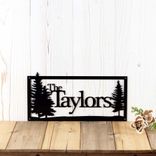 Personalized Rectangular Metal Family Name Plaque with Pine Trees 3 small