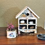 Tabletop Wood Cubby Shelves Blue Bird Cubby Box & Mini Floral, Pigeon Hole Shelf, Miniature Cubby 6 small