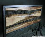 Live Edge Headboard. Rustic Walnut Headboard. Raw Steel. Solid Wood. 2 small