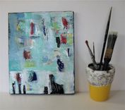 Original Acrylic Turquoise Abstract Painting, 8" X 10" 1 small