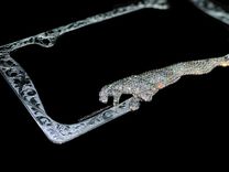 Jaguar European Crystal Engraved License Plate Frame Bedazzled Crystallized Vanity Car Bling 1 small