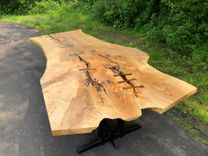 Large Live Edge Ash Dining Table With Welded Steel Trstle Base 1 small