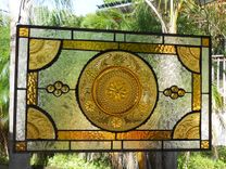 Stained Glass Window Panel Recycled Vintage Tiara Sandwich Glass Plates 1 small
