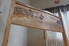 Hand Carved Wooden King Size Headboard, Handmade From Knotty Pine 2 small