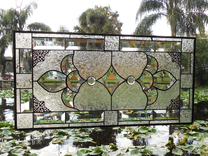 Traditional Stained Glass Window Panel W/ Beveled Stained Glass, Unique Valance / Transom 1 small
