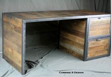 Reclaimed Wood Desk With File Cabinet Drawers. Rustic, Industrial. Office Furniture. Filing. 9 small