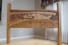 Hand Carved Wooden King Size Headboard, Handmade From Knotty Pine 1 small