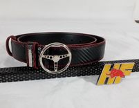 Carbon Fiber-look Leather Belt W/ Steering Wheel Belt Buckle 1 small
