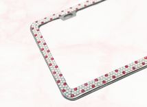 Polka Dot European Crystal Bling License Plate Frame Bedazzled Crystallized Vanity Car Pink White 1 small
