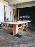 Massive Farm Table Made Of Reclaimed Heart Pine With Steel Bands And Hand Wrought Copper Nails 2 small