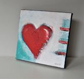 Original Acrylic Red Heart Painting Canvas, 8" X 8" 2 small