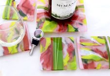 Fused Glass Coasters, Wine Bottle Coaster And Bottle Stopper - Alpha Kappa Alpha 1 small