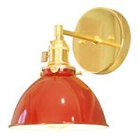 Cottage Time 1-Light Brass Wall Sconce, Red Lamp Shade 2 small