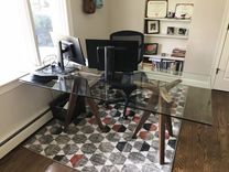 "Tricky Tripods" 84 X 30 Inch Glass Top Desk 3 small