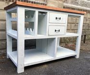 Rustic Shabby Chic Farmhouse Kitchen Island W/ Wine Rack 4 small