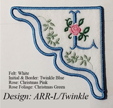 Handmade Embroidered Corner Bookmark: Antique Rose Monogram On Felt 4 small