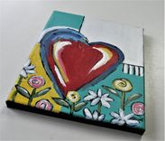 Original Acrylic Hear Painting, 8" X 10" 3 small