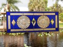 Stained Glass Panel, 1930s Jeannette Cubist Depression Glass Stained Glass Window, Antique Valance 3 small