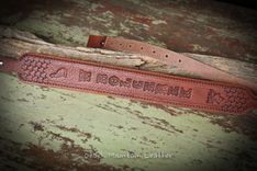 Customized Leather Rifle Sling Brown With Hand Tooled Design Slim Style Lightly Padded 6 small