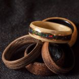 Black Fire Opal & Space Titanium Opal Mix With Two Copper Inalys In Steam Bentwood Maple Ring 3 small